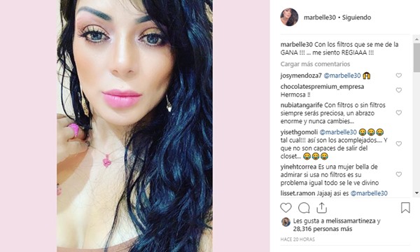 Foto de Marbelle con filtros que causó críticas en Instagram