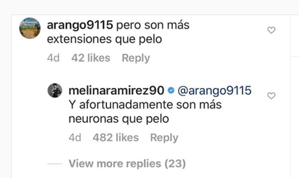 Comentario de seguidor a Melina Ramírez