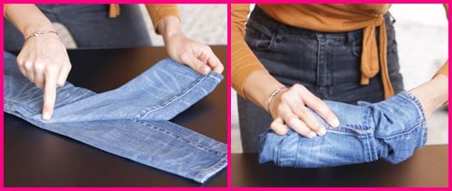 Foto de una mujer doblando jeans