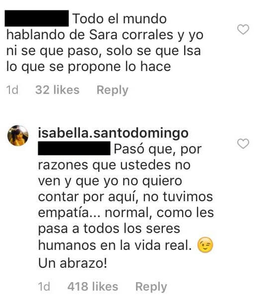 Comentario halagando a Sara Corrales