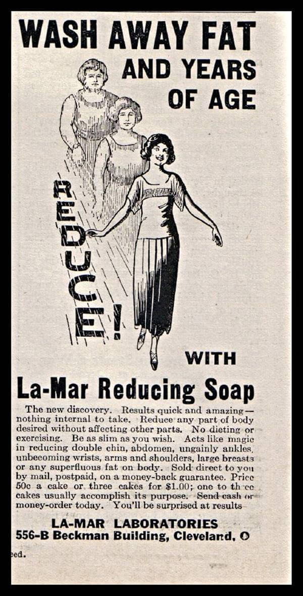 Imagen de periódico antiguo con anuncio de jabón adelgazante